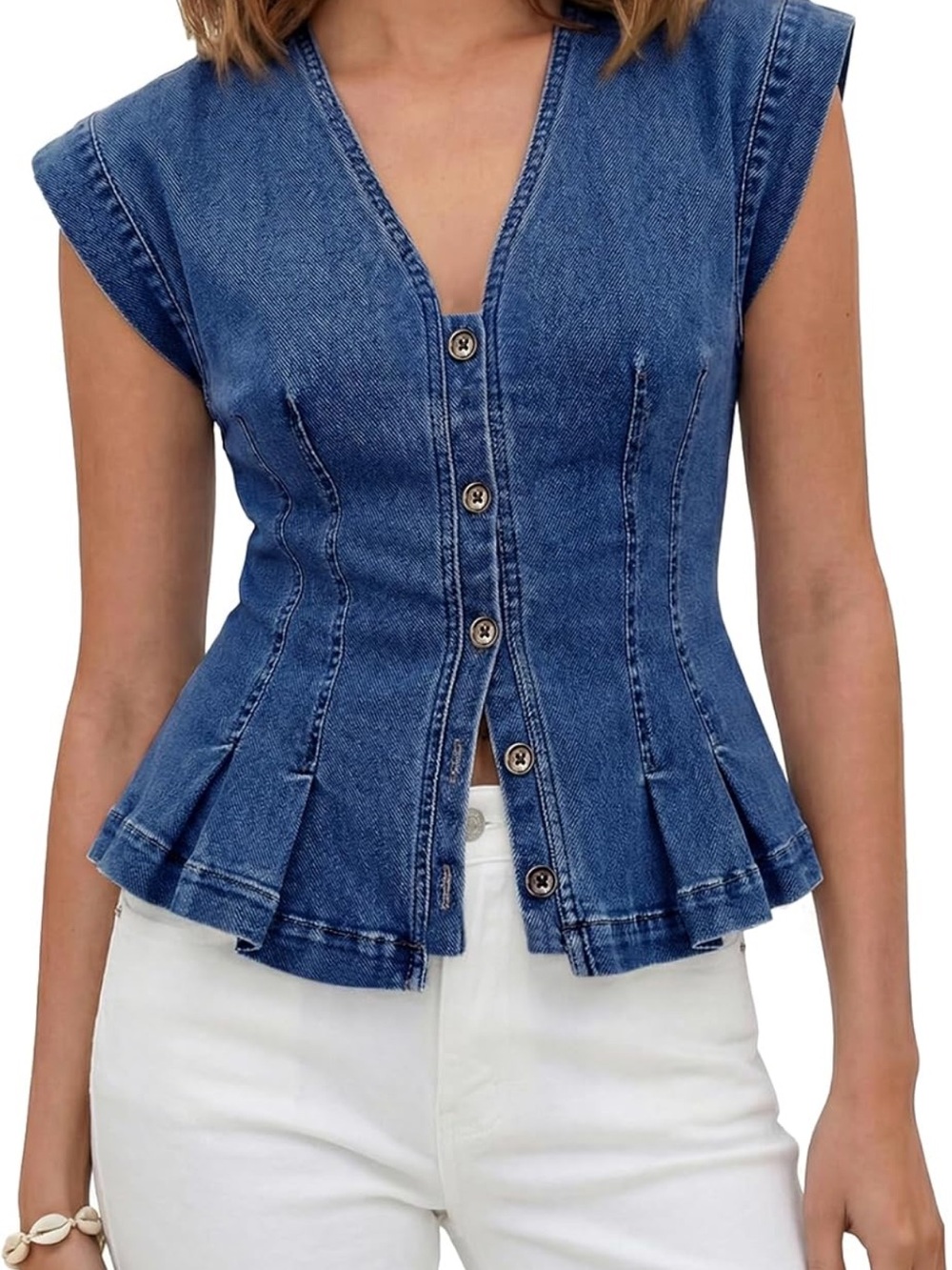 Tankaneko Dark Blue Denim Button-Front Women's Top